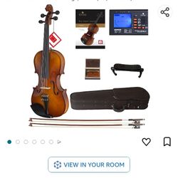 Cecilio CVN-300 Solidwood Ebony Fitted Violin with D'Addario Prelude Strings, Size 4/4 (Full Size)