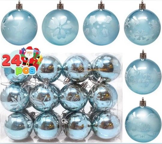 Joiedomi 24ct Baby Blue Glitter Painting Christmas Ornament Set- 6cm