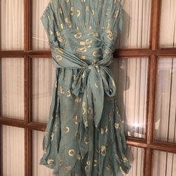 BCBGMAXAZRIA Light Teal/Gold Strapless Bubble-Hem Cocktail Dress