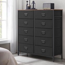 Dresser for Bedroom, Fabric Dresser with 10 Drawers, Storage Organizer Unit with Fabric Drawers, Chest of Drawers, Steel Frame, for Living