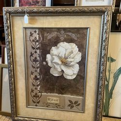 Large framed floral print 32 x 26 in