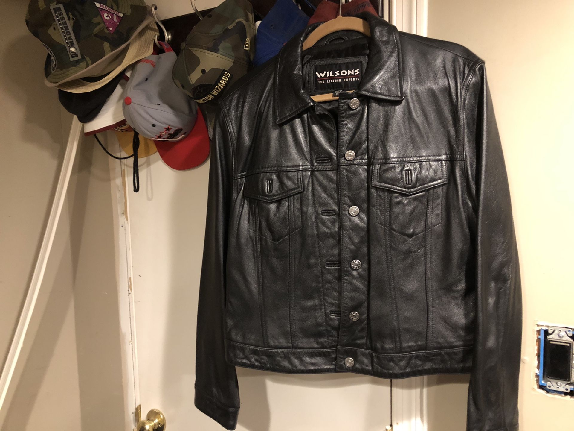 Black Wilson leather motorcycle jacket in good condition. Negotiable offers accepted size xl
