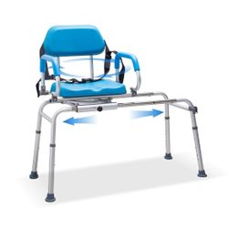 FSA/HSA Eligible Sliding Shower Chair with Swivel Seat, Rotating Tub Transfer Bench Shower Bench with Padded Seat and Backrest for Elderly and Disable