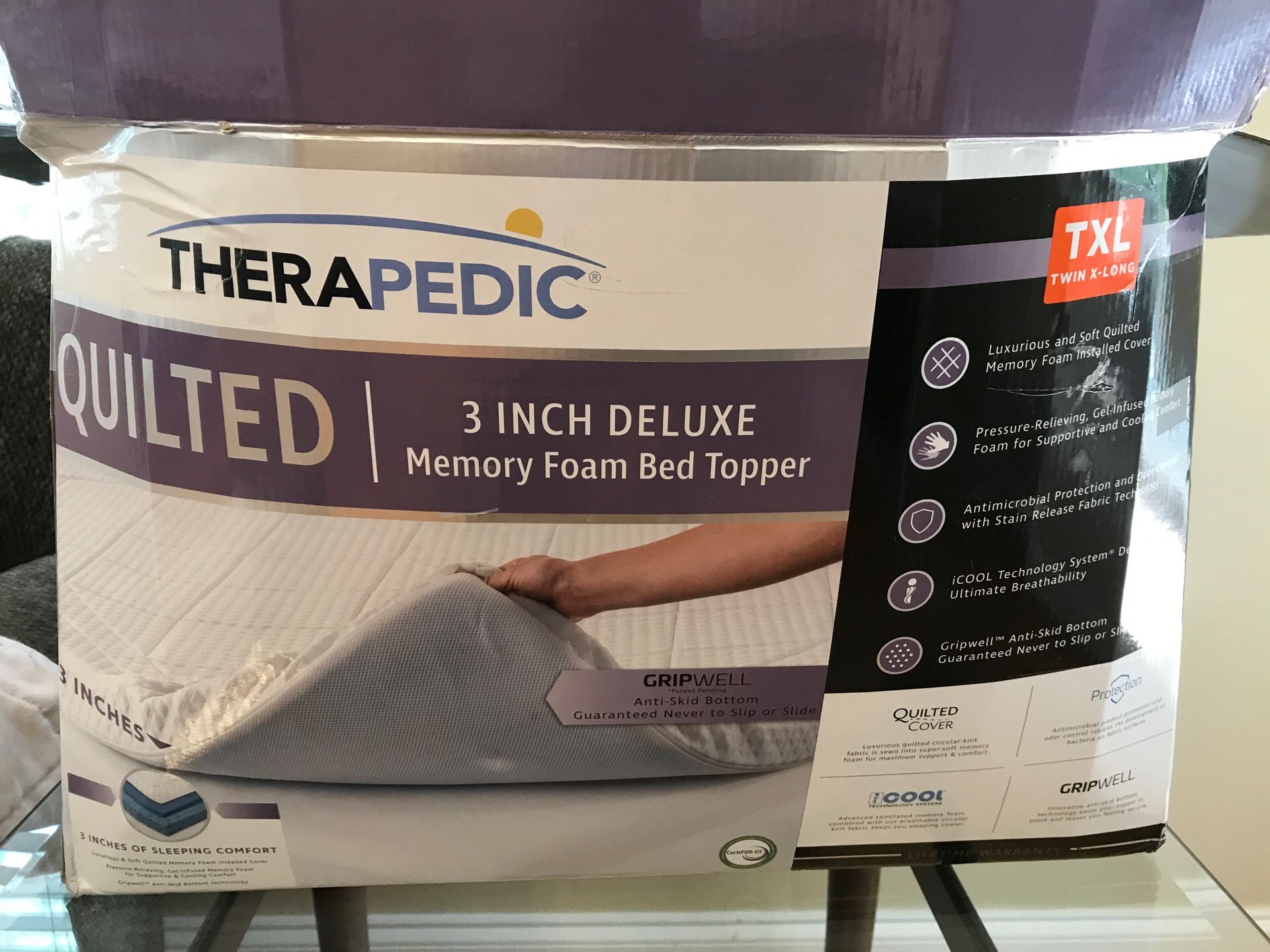 Twin XL Therapedic 3” Deluxe Memory Foam Mattress Topper Make Any Bed Soft & Comfortable Perfect For Dorm Rooms