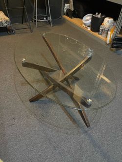 Glass and wood coffee table