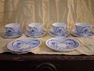 Blue and White Porcelain Tea Cup and Saucer Set Product of USSR