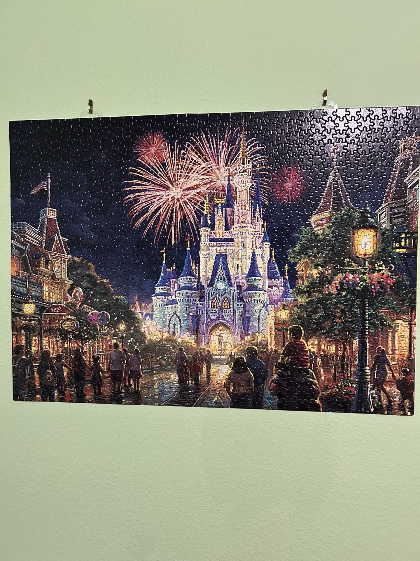 Disney Nighttime Fireworks Cinderella Castle Puzzle Completed And Glued.