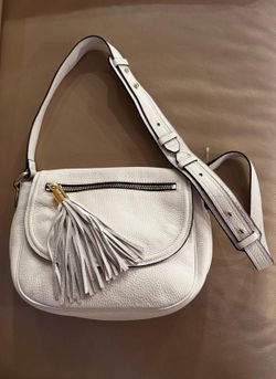 Milly Astor White Pebbled Leather Gold Crossbody Saddle Bag