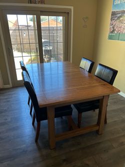 Solid Wood Dining Table with 4 Leather Chairs