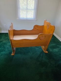 Handmade Solid Oak Baby Cradle – Master Carpenter Made – 1970s Heirloom