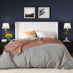 Queen Size Velvet Bed Frame/Vertical Channel Tufted Wingback Headboard/Upholstered Platform Bed/Strong Wooden Slats/No Box Spring Needed/Easy Assembly