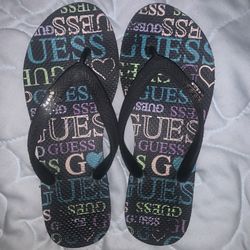 Guess Womens Flip Flop Sandals Size 8 1/2 To 9 Black Slip-on Thong Sandals. 