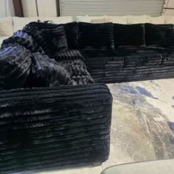 LOWEST PRICE GUARANTEED! 🤞Brand New Midnight Fluffy Corduroy 2pc Sectionals (Tax included)