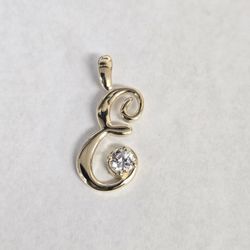 14kt Gold CZ Stone Cursive "E" Charm