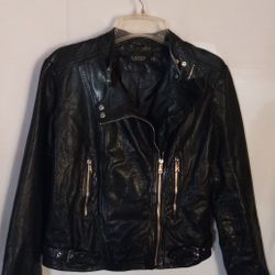 Women's Ladies Lauren Ralph Lauren Black Lambskin Leather Bike Motorcycle Moto Jacket Size 8 Great Condition Read Description And See All Pictures