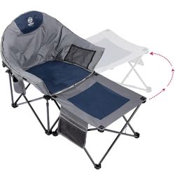 New In BoxOutdoor Oversized Outdoor Padded Folding Camping Chair 2 in 1 with Removable Footrest Round Moon Saucer Camp Chair with Cup Holder, Supports