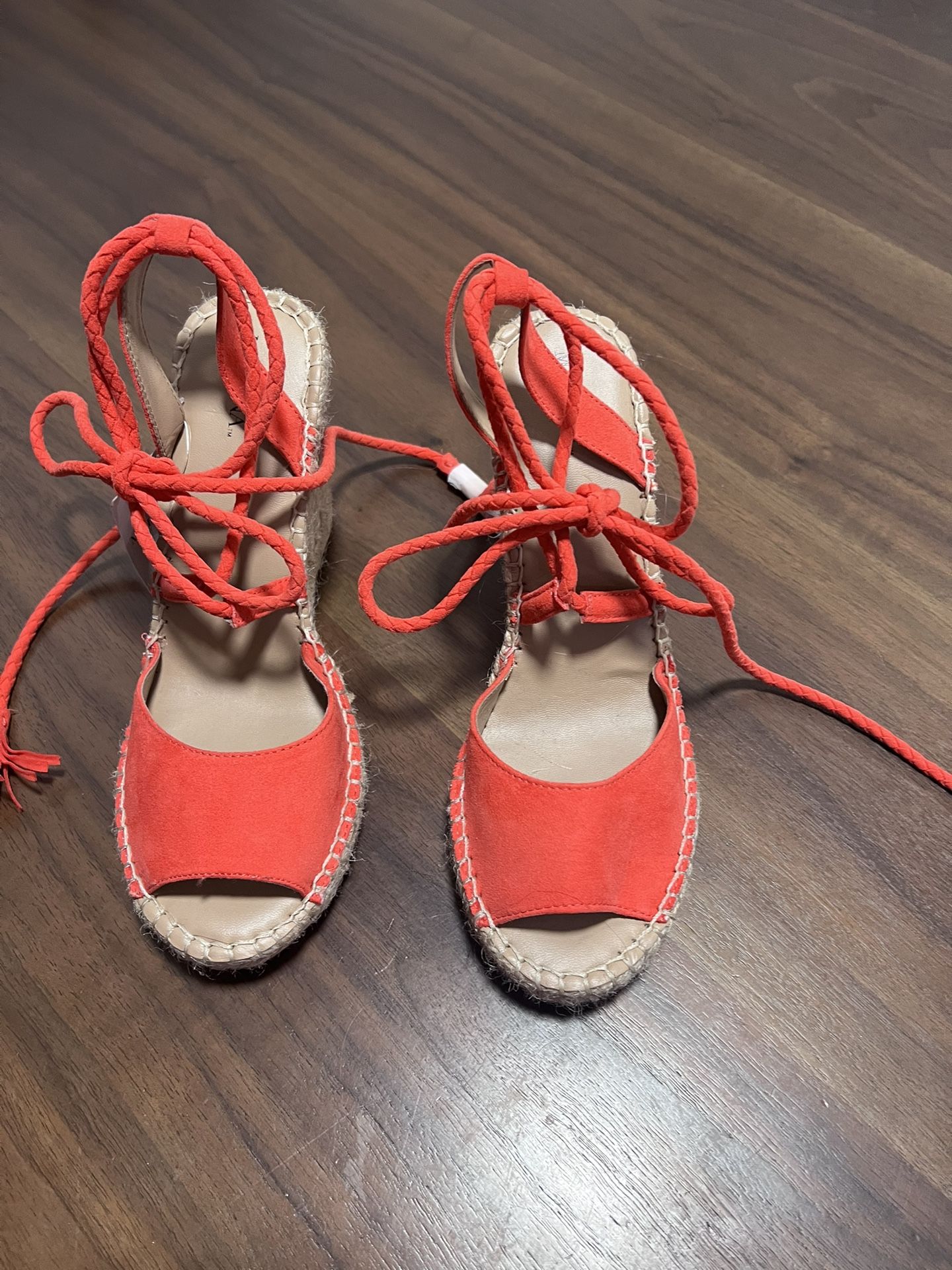 Wedge Espadrille - Lace Up Orange Size 8