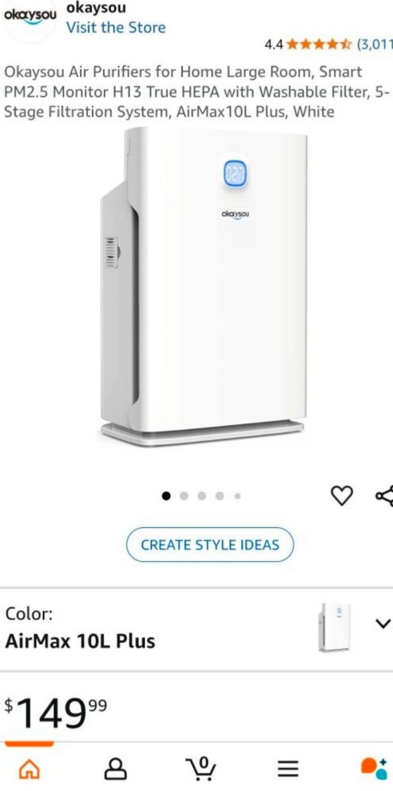 Okaysou Air Purifiers For Home Large Room Smart Pm2.5 Monitor H13 True Hepa With Washable Filter