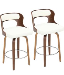 Counter Height Bar Stools 26" Barstools with Bentwood Legs and Back, Leather Swivel Counter Stools, Mid Century Swivel Bar Stools Set of 2 for Kitchen