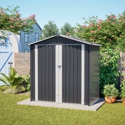 Metal Outdoor Storage Shed 6 x 4 FT Metal Shed with Lockable Door,Waterproof Garden Tool Shed Storage House for Backyard Patio Lawn,Gray