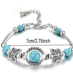  Turquoise Silvery Alloy Chain Bracelet Simple Creative Butterfly Bracelet Birthday Gift