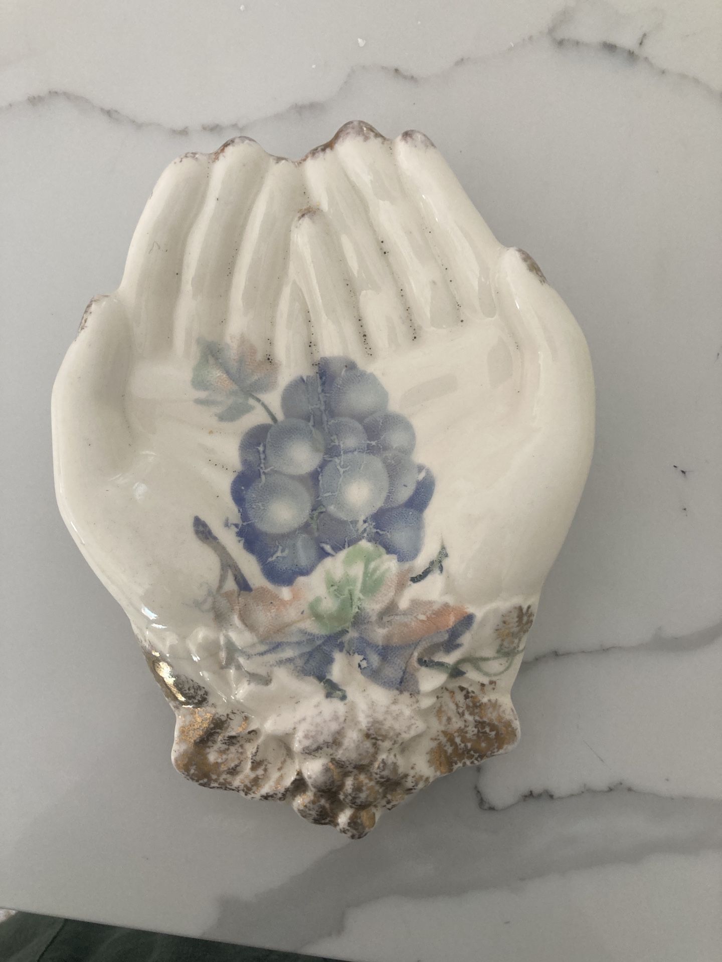 Vintage Hand Shaped Open  Palms Painted Trinket/Jewelry Dish