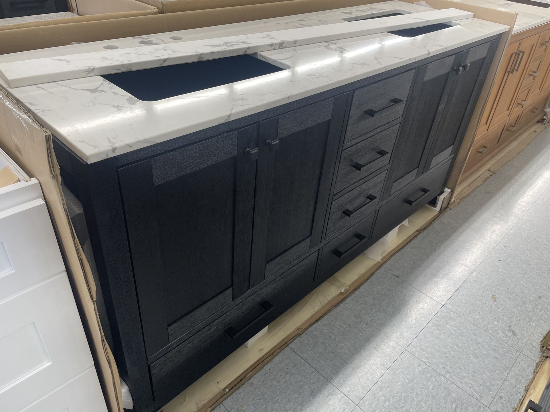 Bathroom Vanity Cabinet 72” Solid Mango Quartz Top With Sink And Backsplash