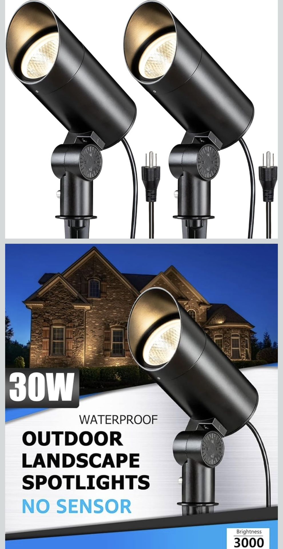 SUNVIE 30W Spot Lights Outdoor LED Spotlight 120V 3000LM Ultra Bright Flag Pole Light with Metal Stake, Warm White Flood Light Landscape Lighting for 