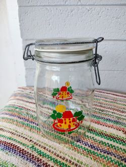 Carlton Glass Ermetico jar with house decals 