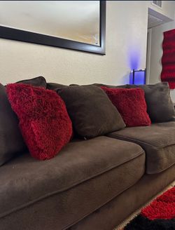 Brown Soft Couch And Love Seat