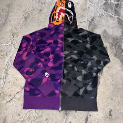 Bape Black / Purple Camo Split Tiger Shark Full Zip Hoodie☂️