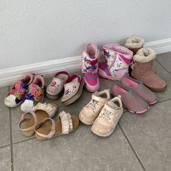 7 pairs size 9 bundle girl shoes, snow boots trolls, crocs, addidas shoes sneakers $40