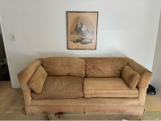 Silky, textured, brown, and yellow couch!