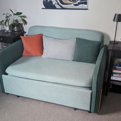 55" Full Sleeper Sofa Green Upholstered Convertible Sofa

