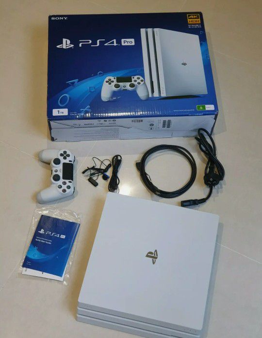 Sony Playstation Ps4 Pro 1TB White Glacier Console With Complete Cords And Controller