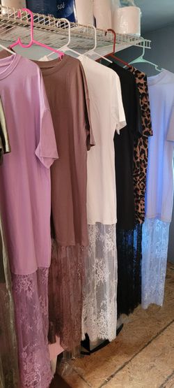 T shirt top maxi dress with lace bottom trim