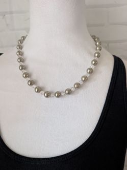 Faux pearl gray necklace with clear spacers