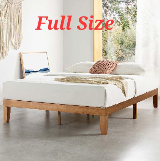 Full Size 12 Inch Solid Wood Platform Bed with Wooden Slats, No Box Spring Needed, Easy Assembly