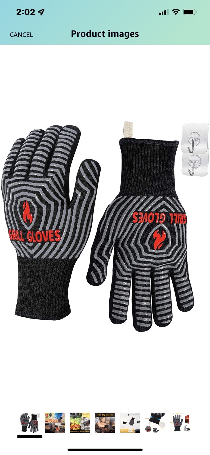 BBQ Gloves, 1472°F Heat Resistant Grilling Gloves Silicone Non-Slip Oven Mitts, Kitchen Gloves for BBQ, Grilling, Cooking, Baking (One Size Fits Most,