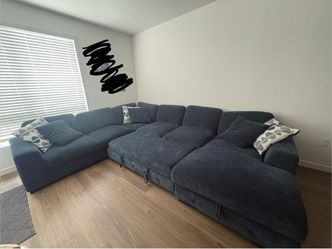 Large Dark Blue Fabric Sectional Sofa
