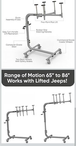 Hard Top Remover Lift for Jeep Wranglers: 1997-to-Present JK JKU JL JLU TJ CJ, 2&4 Door Lifted Jeeps, 4 Door Bronco. Easy Assembly. One Person System.