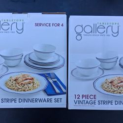 NEW TABLETOP GALLERY VINTAGE BLUE STRIPE WHITE CERAMIC DINNERWARE DISHES