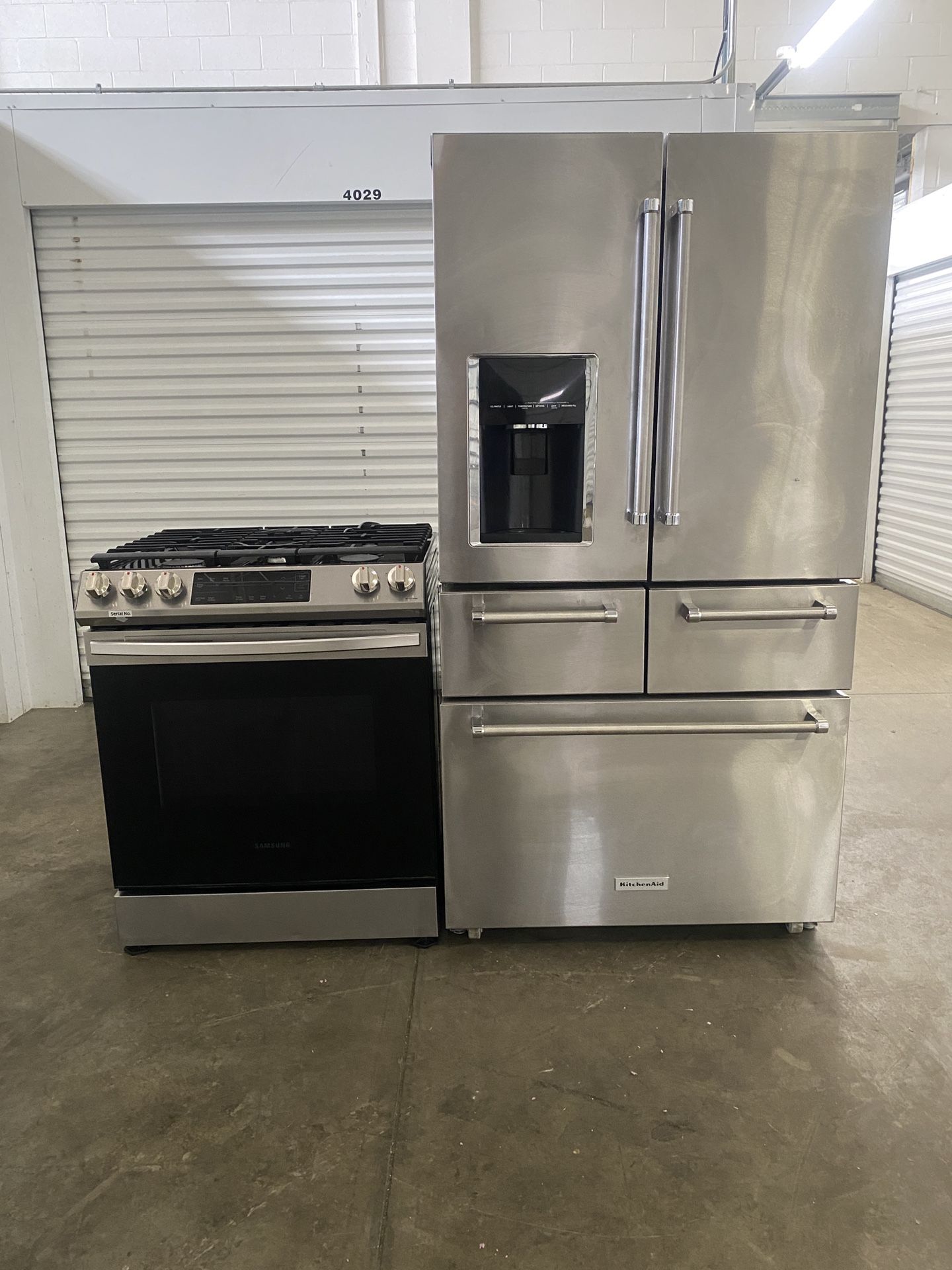 KitchenAid 5-Door Refrigerator + Samsung Stove – Premium Stainless Steel Set