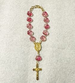 New Handmade Decade Pocket Rose Rosary Miraculous Medal