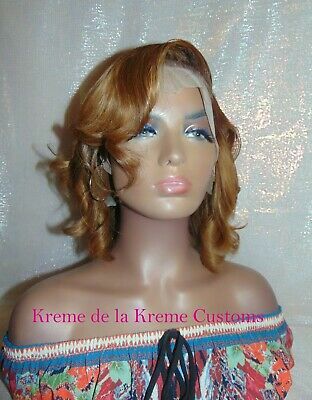 Super Natural Realistic Golden Ginger Ombre Human Hair Lace Wig Glueless Deep 6in Part Medium Shoulder Length