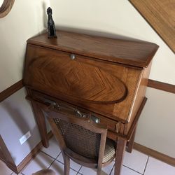 Vintage Drop-Front Writing Desk with Chair