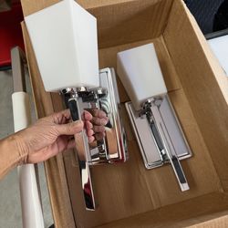 2 - Pack Indoor Wall Light Lamp Scones, Perfect Condition , Measures 4.75 inches wide, 13.5 inches tall, Like New, White Glass And Chrome, Was $300