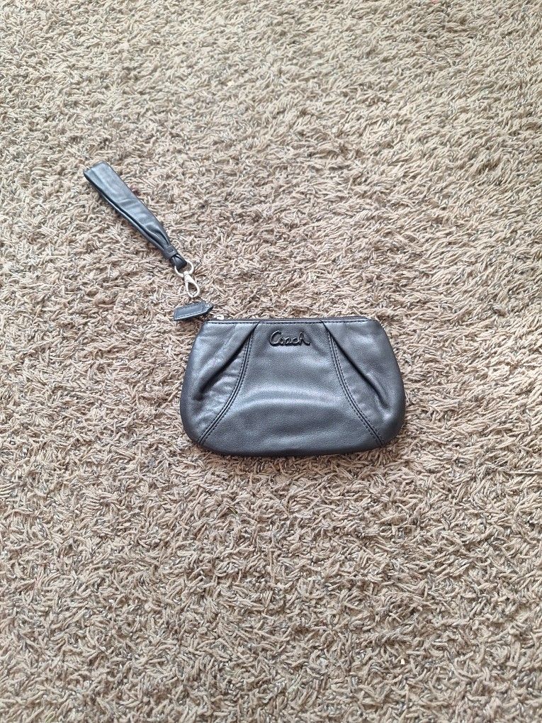 Black Leather COACH Wristlet