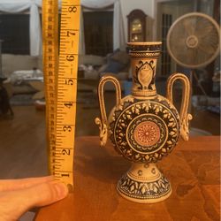 Late 19th-C Green Decorated Stoneware Vase Urn Pot Germany