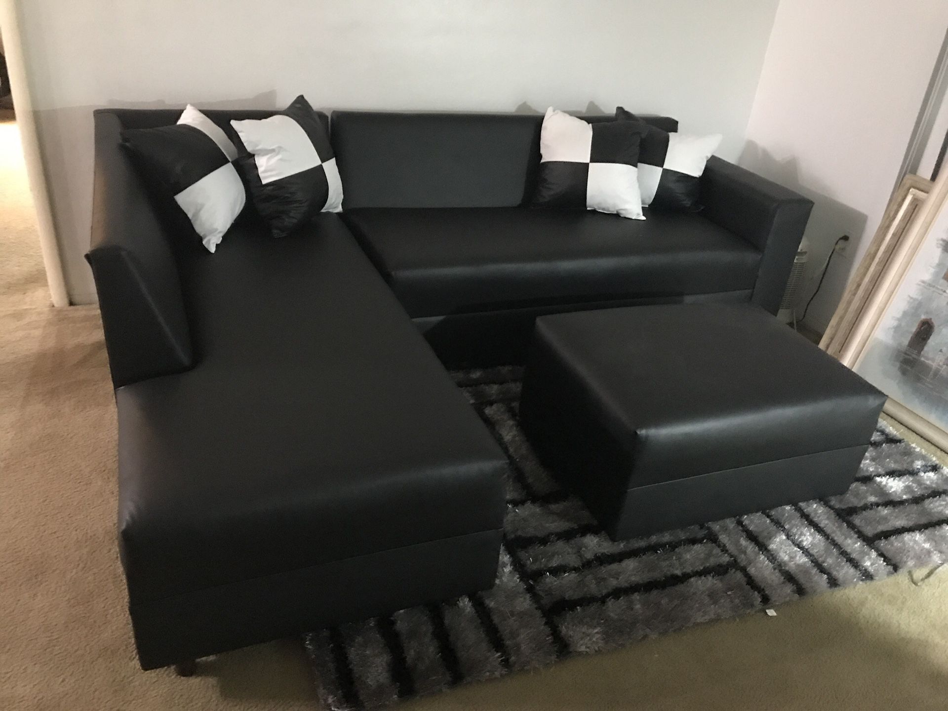 All black leather sectional sofa couch NEW NEW